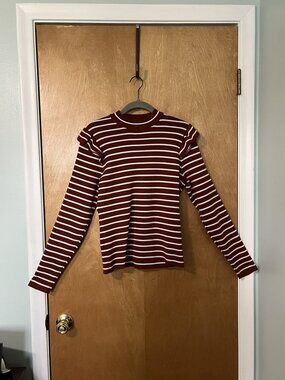 Grace + Karma Size S Burnt-Orange & White Striped Sweater